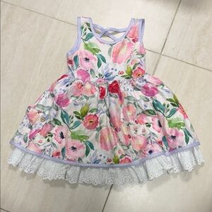 Cheeky Plum Floral Sleeveless Dress with Lace Hem